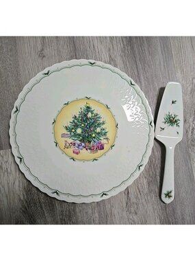 Mikasa Bone China Christmas Morning Cake Plate Tray W Serving Piece 12.5" Holly